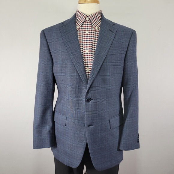 Hart Schaffner Marx Men's Sport Coat Blazer Two Button Blue Plaid Size 40S